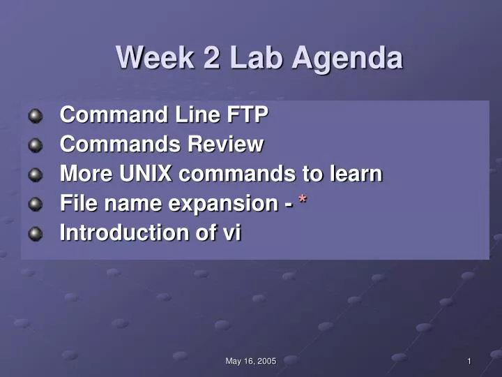 week 2 lab agenda