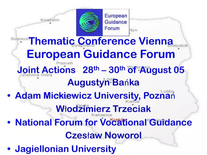 thematic conference vienna european guidance forum joint actions 28 th 30 th of august 05