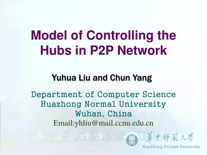 model of controlling the hubs in p2p network