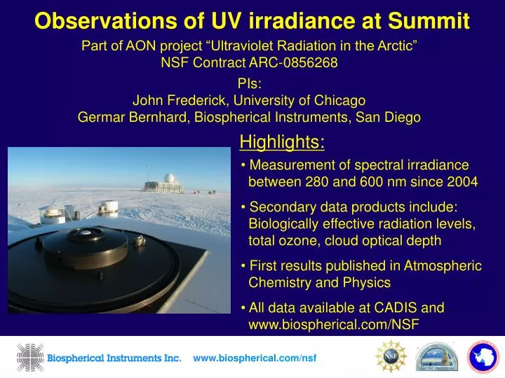 observations of uv irradiance at summit