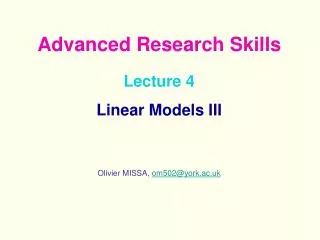 Lecture 4 Linear Models III