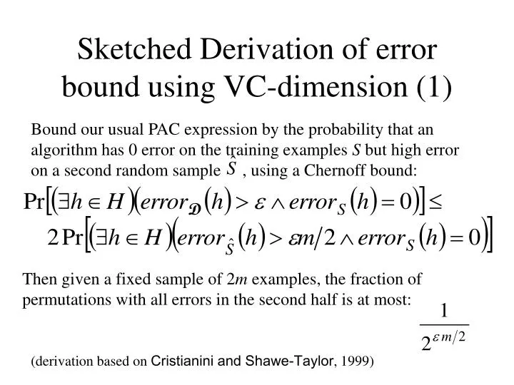 sketched derivation of error bound using vc dimension 1