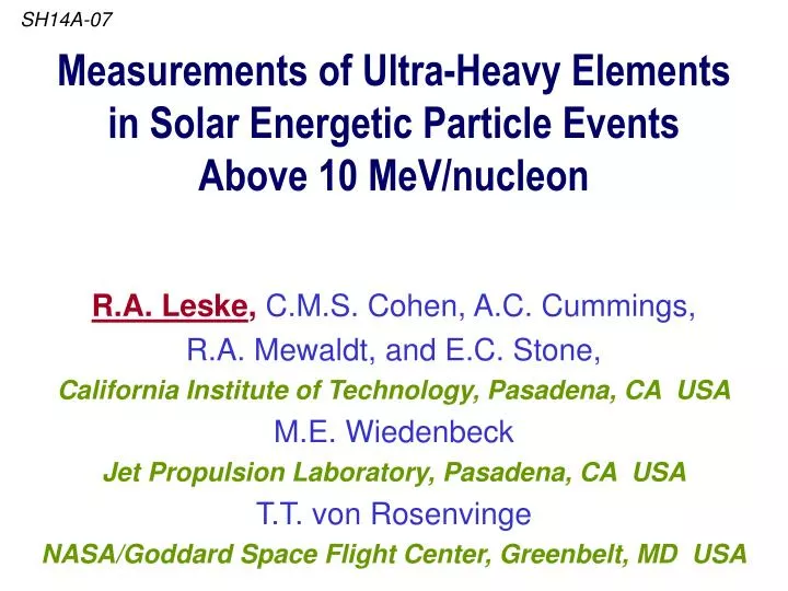 measurements of ultra heavy elements in solar energetic particle events above 10 mev nucleon