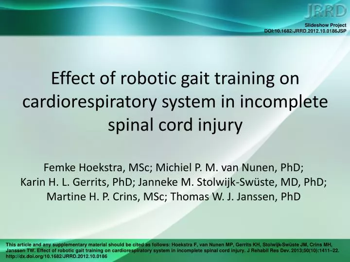 effect of robotic gait training on cardiorespiratory system in incomplete spinal cord injury