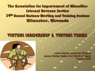 VIRTUAL LEADERSHIP &amp; VIRTUAL TEAMS Linda Adams, Memphis Chapter