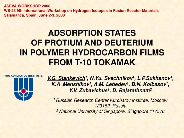 adsorption states of protium and deuterium in polymer hydrocarbon films from t 10 tokamak