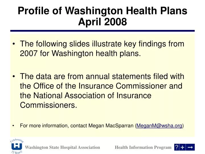 profile of washington health plans april 2008