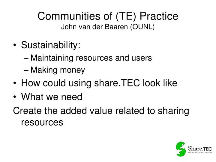 communities of te practice john van der baaren ounl