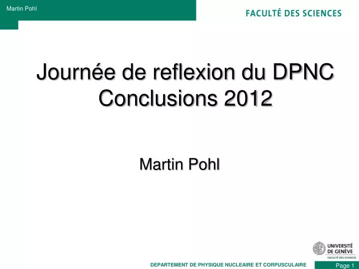journ e de reflexion du dpnc conclusions 2012