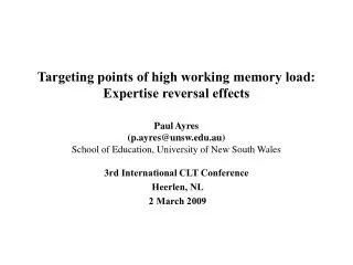 Targeting points of high working memory load: Expertise reversal effects