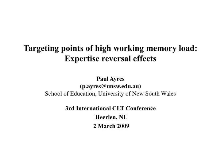 targeting points of high working memory load expertise reversal effects