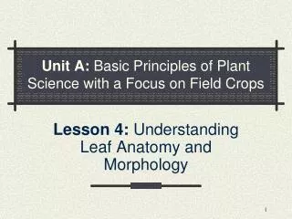 unit a basic principles of plant science with a focus on field crops