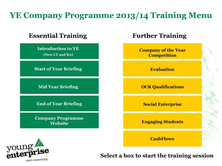 ye company programme 2013 14 training menu