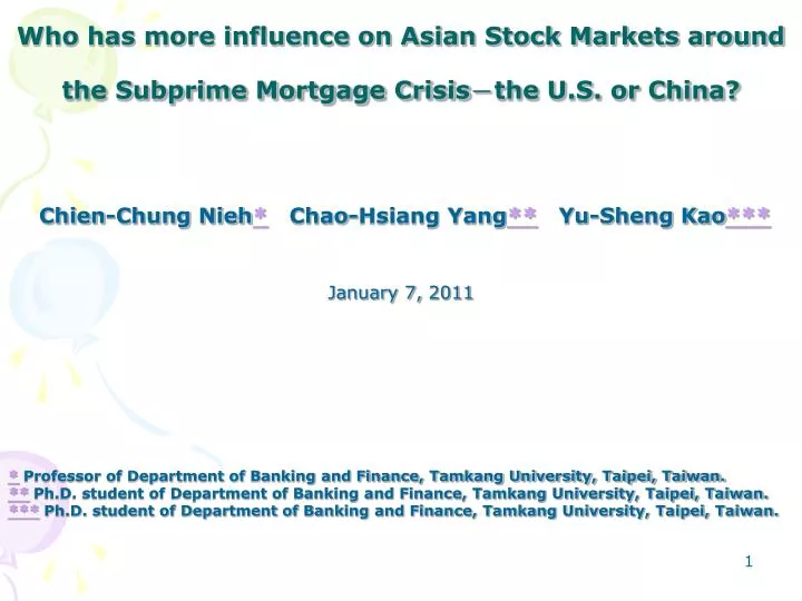 who has more influence on asian stock markets around the subprime mortgage crisis the u s or china