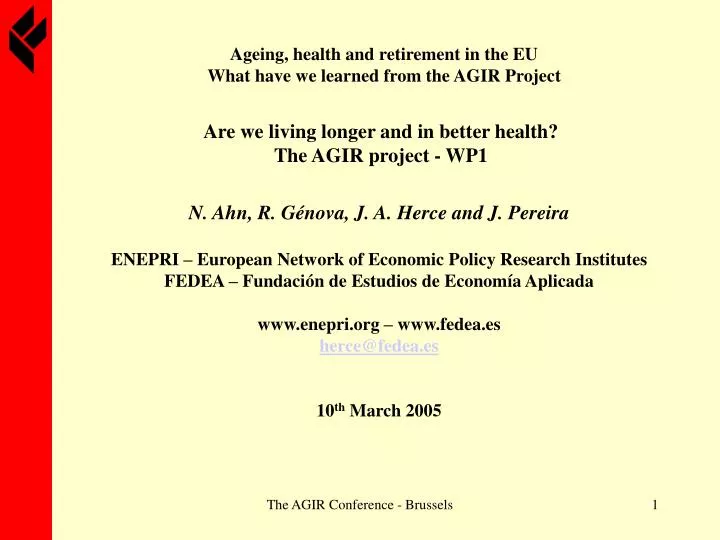 ageing health and retirement in the eu what have we learned from the agir project
