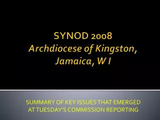 SYNOD 2008 Archdiocese of Kingston, Jamaica, W I