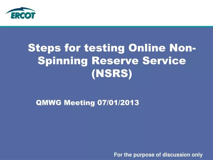 steps for testing online non spinning reserve service nsrs