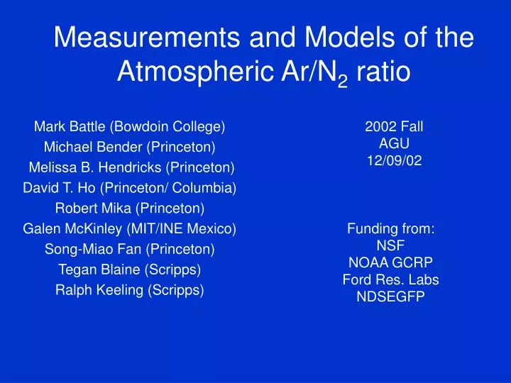 measurements and models of the atmospheric ar n 2 ratio