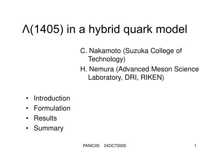 1405 in a hybrid quark model