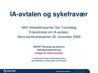 ia avtalen og sykefrav r