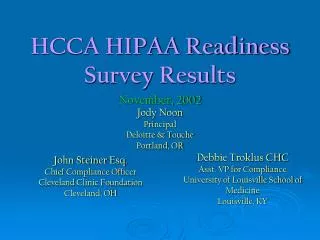 HCCA HIPAA Readiness Survey Results