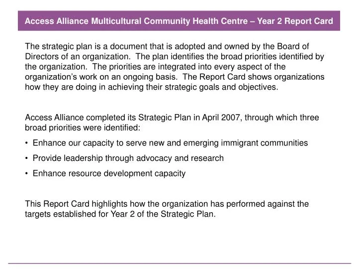 access alliance multicultural community health centre year 2 report card
