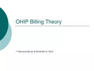 OHIP Billing Theory