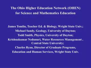 The Ohio Higher Education Network (OHEN) for Science and Mathematics Education