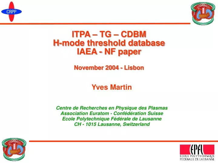 itpa tg cdbm h mode threshold database iaea nf paper november 2004 lisbon