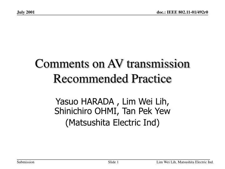 comments on av transmission recommended practice