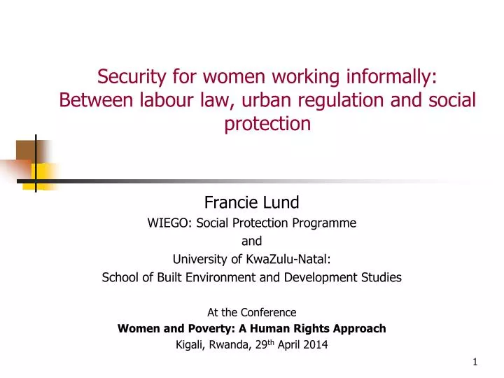 security for women working informally between labour law urban regulation and social protection
