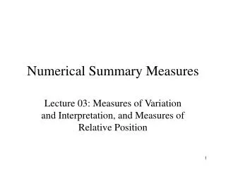 Numerical Summary Measures