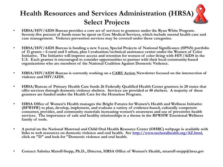health resources and services administration hrsa select projects
