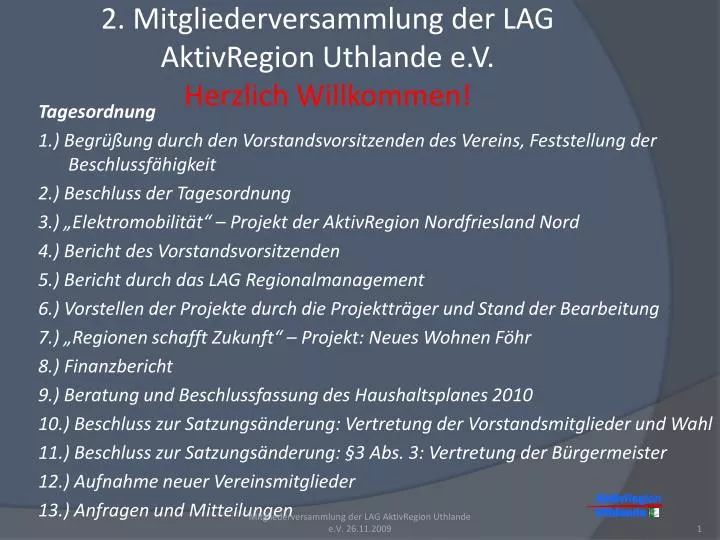 2 mitgliederversammlung der lag aktivregion uthlande e v herzlich willkommen