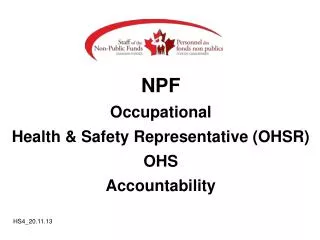 NPF Occupational Health &amp; Safety Representative (OHSR) OHS Accountability