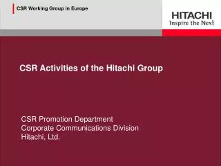 CSR Activities of the Hitachi Group