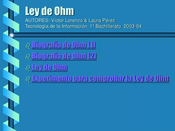 ley de ohm autores v ctor lorenzo laura p rez tecnolog a de la informaci n 1 bachillerato 2003 04