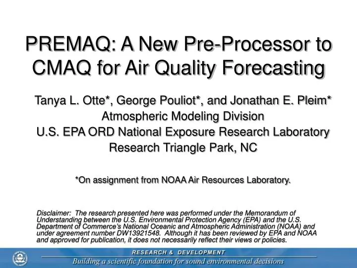 premaq a new pre processor to cmaq for air quality forecasting