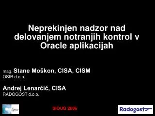 neprekinjen nadzor nad delovanjem notranjih kontrol v oracle aplikacijah