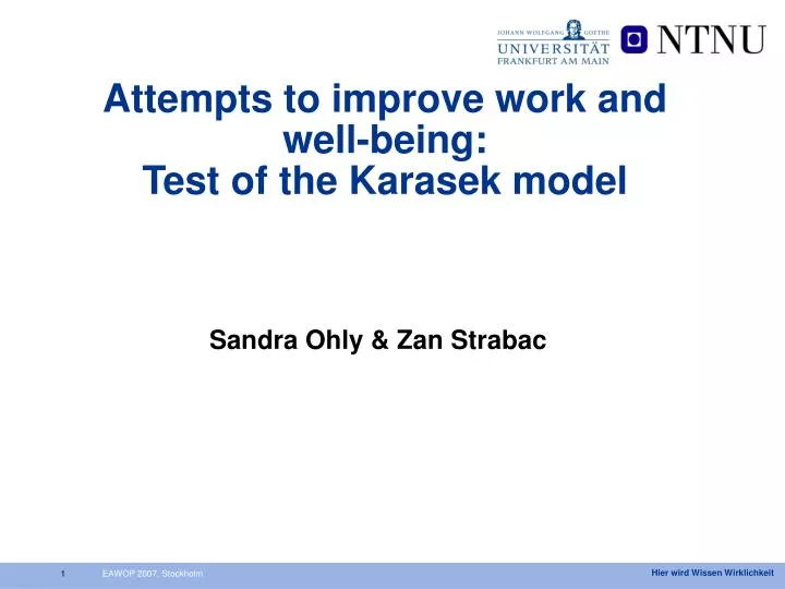 attempts to improve work and well being test of the karasek model