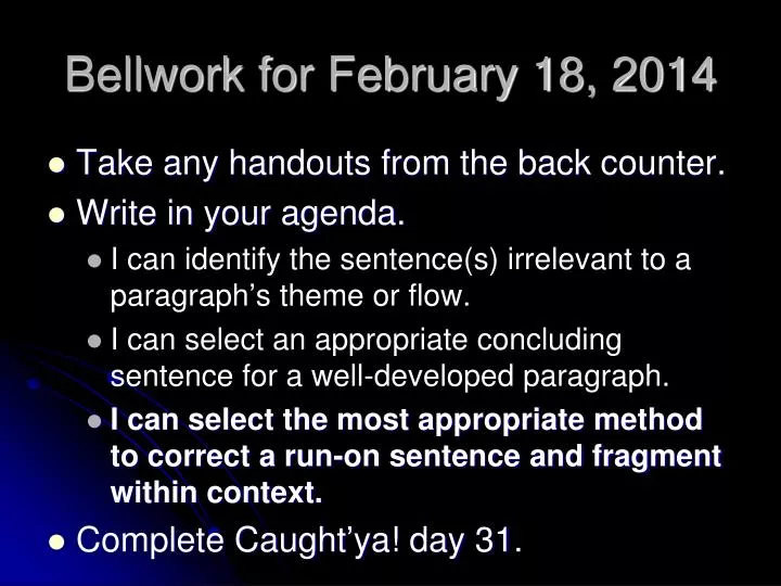 bellwork for february 18 2014