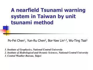 A nearfield Tsunami warning system in Taiwan by unit tsunami method