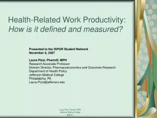 Health-Related Work Productivity: How is it defined and measured?