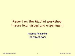 Report on the Madrid workshop: theoretical issues and experiment