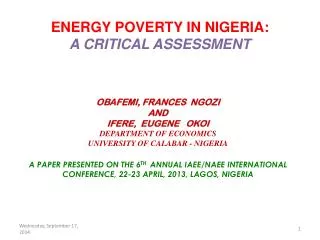 ENERGY POVERTY IN NIGERIA: A CRITICAL ASSESSMENT