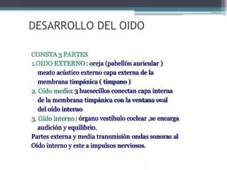 desarrollo del oido