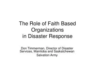 The Role of Faith Based Organizations in Disaster Response