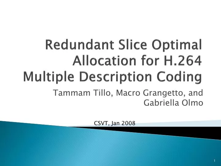 redundant slice optimal allocation for h 264 multiple description coding