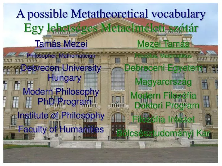 a possible metatheoretical vocabulary egy lehets ges metaelm leti sz t r