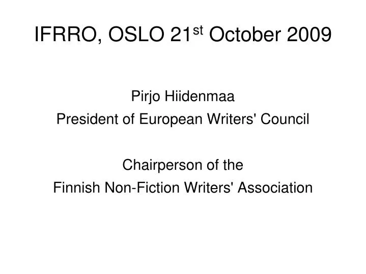 ifrro oslo 21 st october 2009